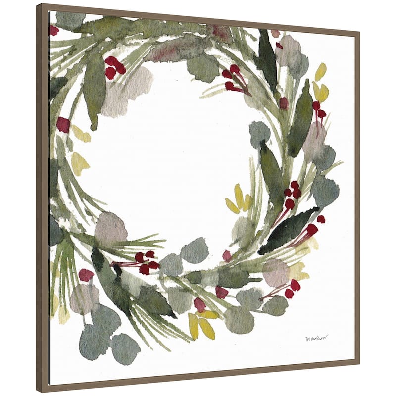 Kate and Laurel Framed Canvas Loose Christmas Wreath by Patricia Shaw - 30 x 30