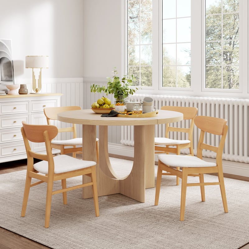 Christopher Knight Home - Eulalia Rubberwood and Upholstered 5 Piece Dining Set - Light Beige+Light Ash