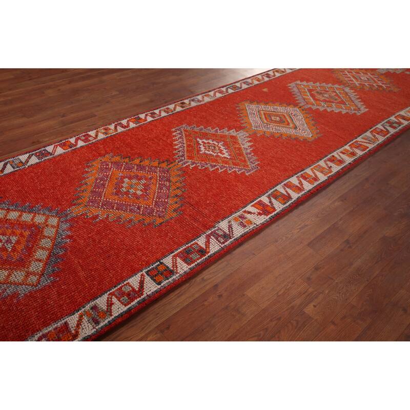 Oushak Turkish Vintage Runner Rug Hand-Knotted Tribal Wool Carpet - 3'4"x 11'10"
