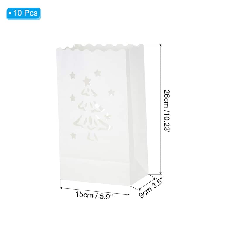 White Paper Luminary Bags, 10Pcs Christmas Flame Resistant Candle Bags - Christmas Tree Shape