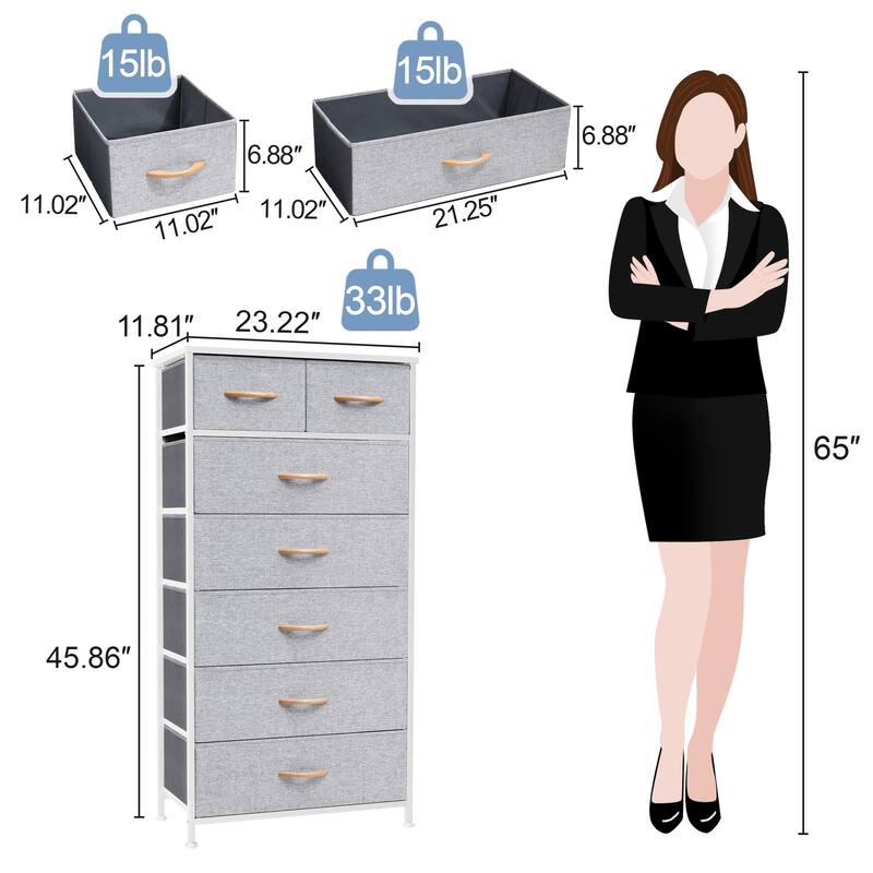Vertical Storage Dresser 7-drawer Chest Closet Organizer Unit for Bedroom