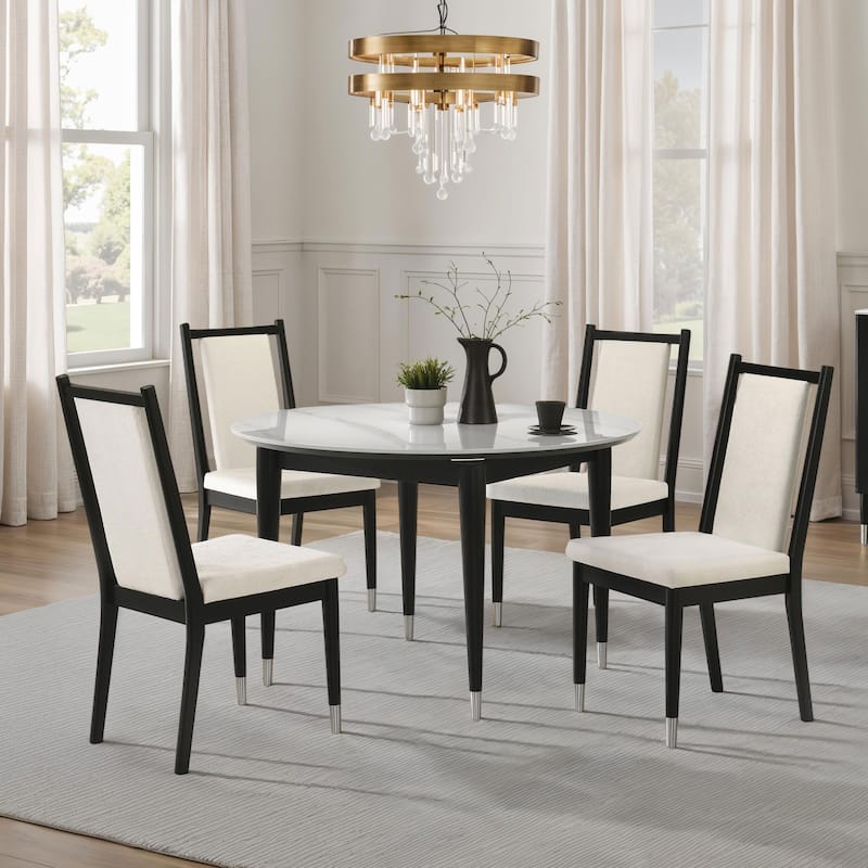 Furniture of America Kalor Modern 5-Piece Black and White Sintered Stone Top Round Dining Table Set - Black and White