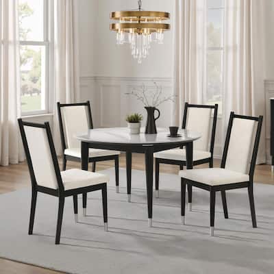 Furniture of America Kalor Modern 5-Piece Black and White Sintered Stone Top Round Dining Table Set