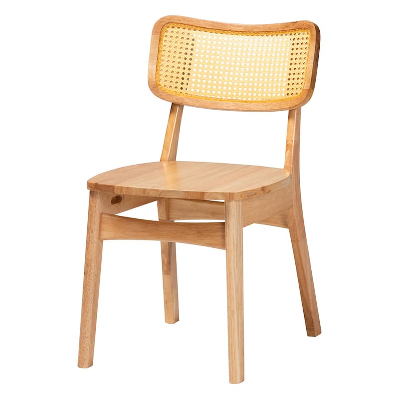 Camilo Mid-Century Oak Brown Finished Wood and Rattan 5-Piece Dining Set