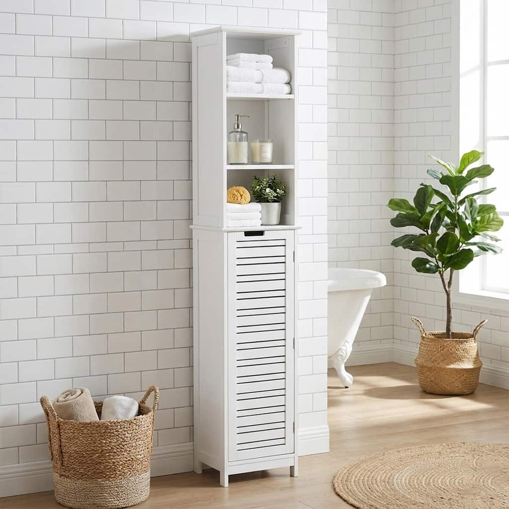 Miami White Tall Bathroom Storage Cabinet Slim Linen Cabinet - 13 7/8"L x 10.4"W x 68"H