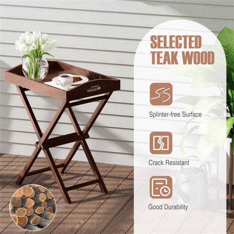 Teak Wood Tray Table Foldable Design with X-Shaped Frame for Living Room or Patio Use - 24" x 16" x 28"
