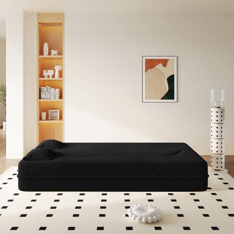 Modern 78.7" Floor Sofa With 2 Pillows For Small Pace Living Room, Convertible Sleeper Sofa Bed