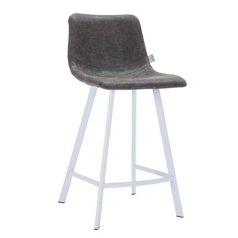 35-Inch Leather Counter Stool Padded Seat Stainless Steel Base and Footrest - Grey