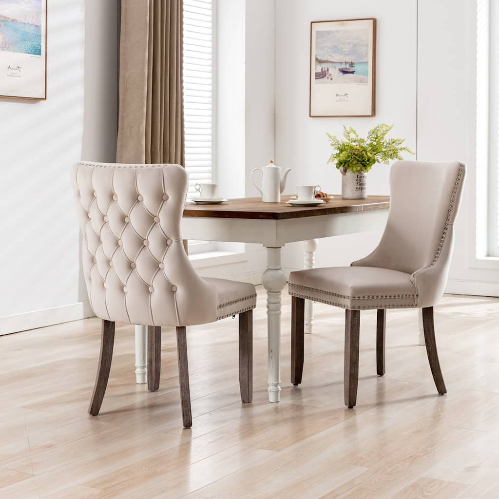 Dining Chairs Set of 2 , Modern Upholstered Wing-Back Dining Room Chair with Solid Wood Legs, Fabric Side Chair