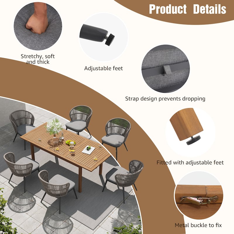 Outdoor 7-Piece Patio Dining Chair and Extendable Wood Dining Table