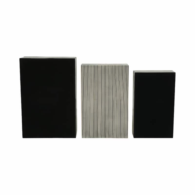 Resin Wood Storage Boxes Contemporary Design (Set of 3) - 4", 3" White - 12" x 8" x 4"