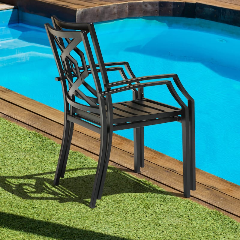 Nuu Garden Iron Stackable Outdoor Patio Chairs with Powder-coated Finish (2-Pack)