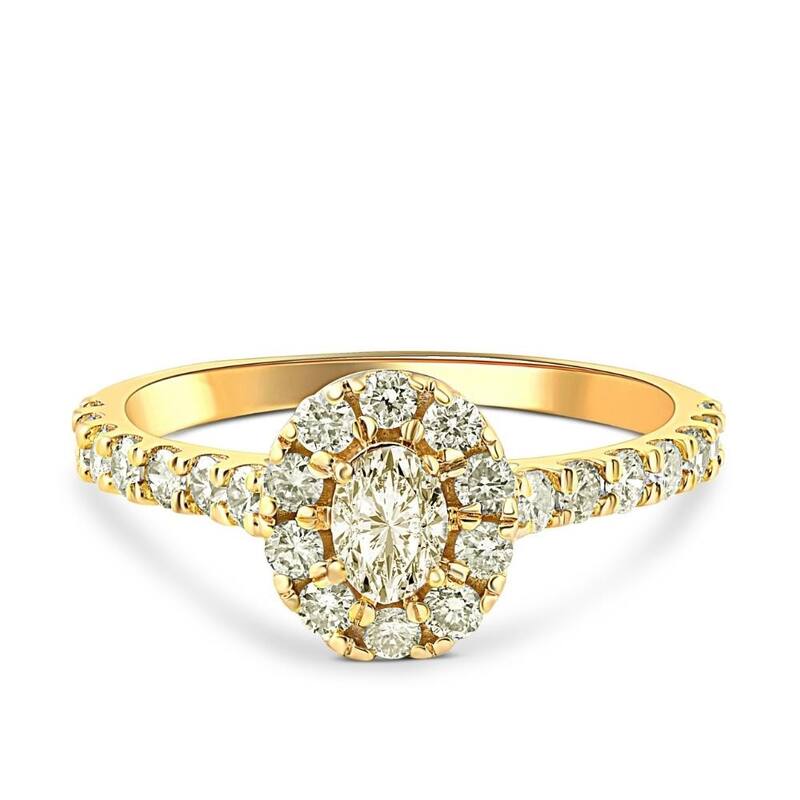 1Ct Natural Oval Diamond Halo Engagement Ring in Yellow Gold