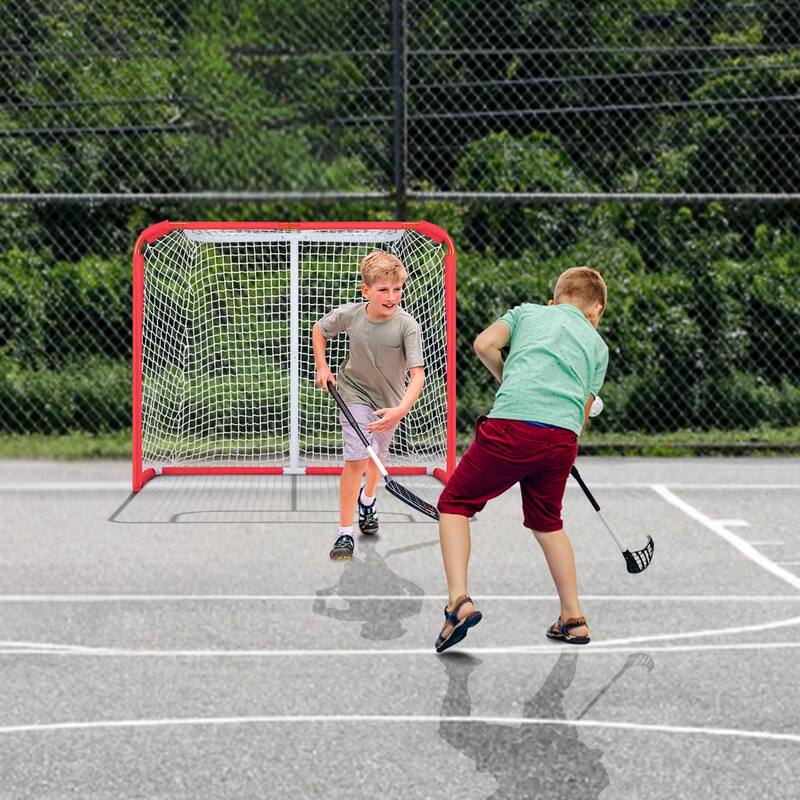 White-Red Steel Hockey Goal with Mesh Net and Oxford Cover