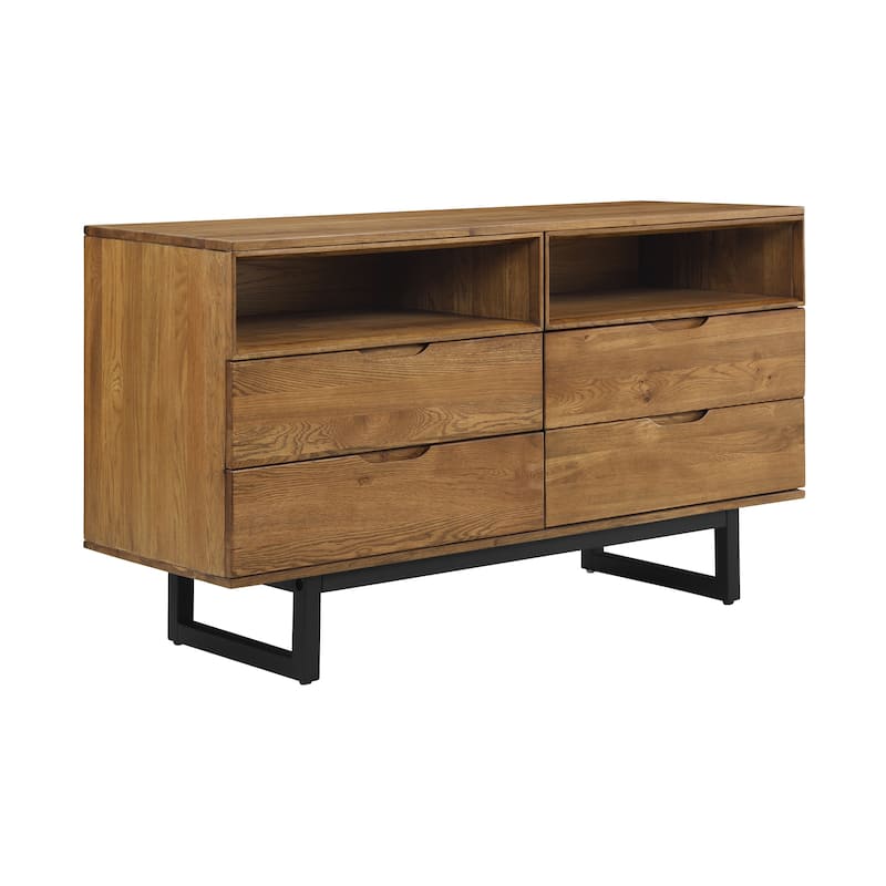 HomeRoots 59" Brown Solid Wood Four Drawer Double Dresser
