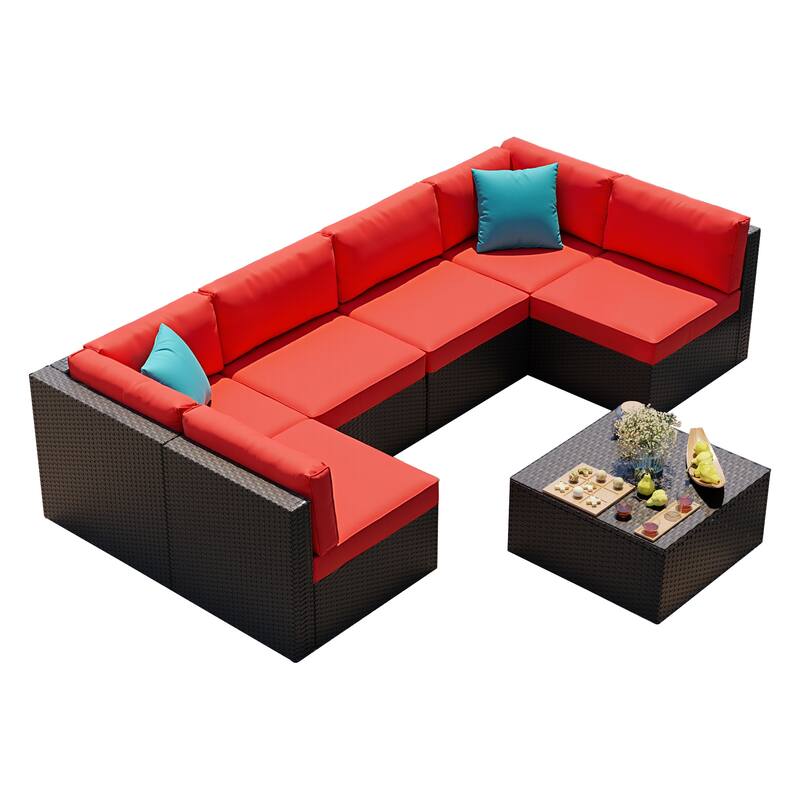 Futzca 7 Pieces Wicker Outdoor Patio Furniture Sofa Set