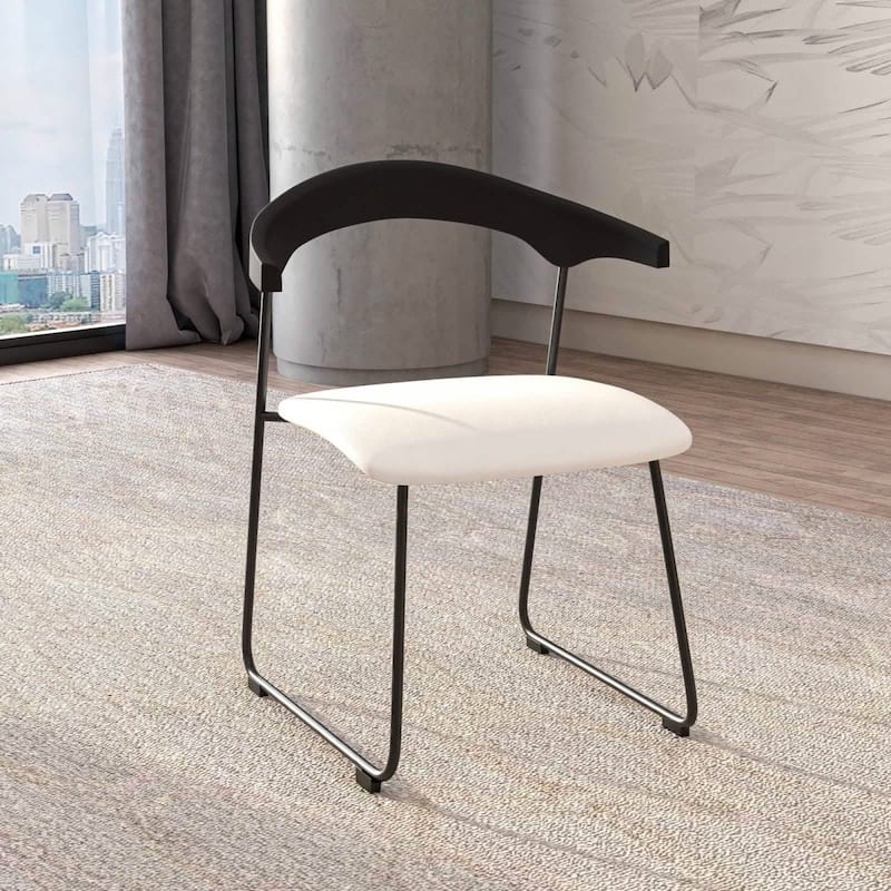 Lyra Modern Dining Chair in Upholstered Faux Leather with Beech Wood Back & Metal Legs by LeisureMod