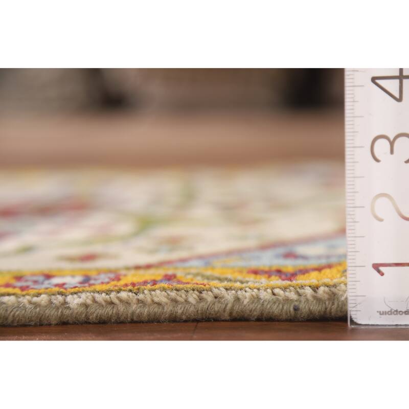 Geometric Beige Kazak Indian Rug Handmade Wool Carpet - 2'7"x 6'0"