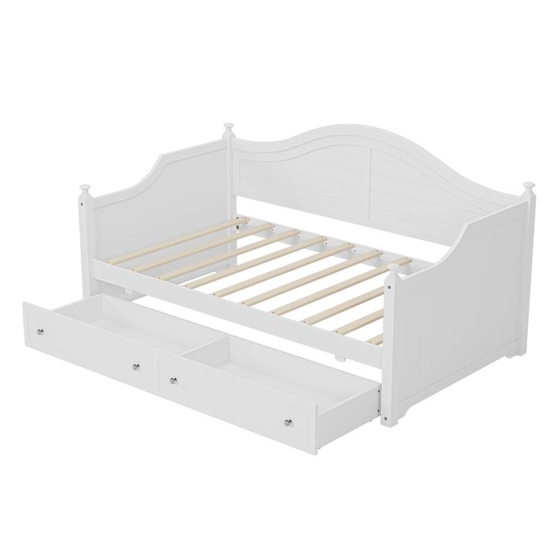 Wooden Daybed with 2 Storage Drawers, Twin Size Storage Platform Bed - Twin Size Extendable Day-bed Pop-up Trundle Bed, Sofa Bed