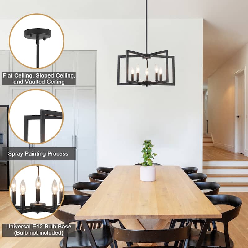 5-Light Modern Foyer Pendant Kitchen Island Candlestick Linear Chandelier Lighting for Dining Room