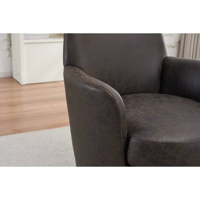 PU Leather Upholstered Swivel Barrel Chair, Ergonomic Single Sofa Chair, Lounge Reading Chair with Stainless Steel Base