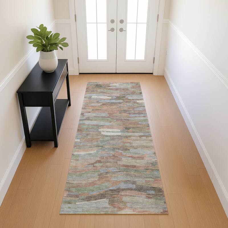 Machine Washable Indoor/ Outdoor Abstract Rock Chantille Rug