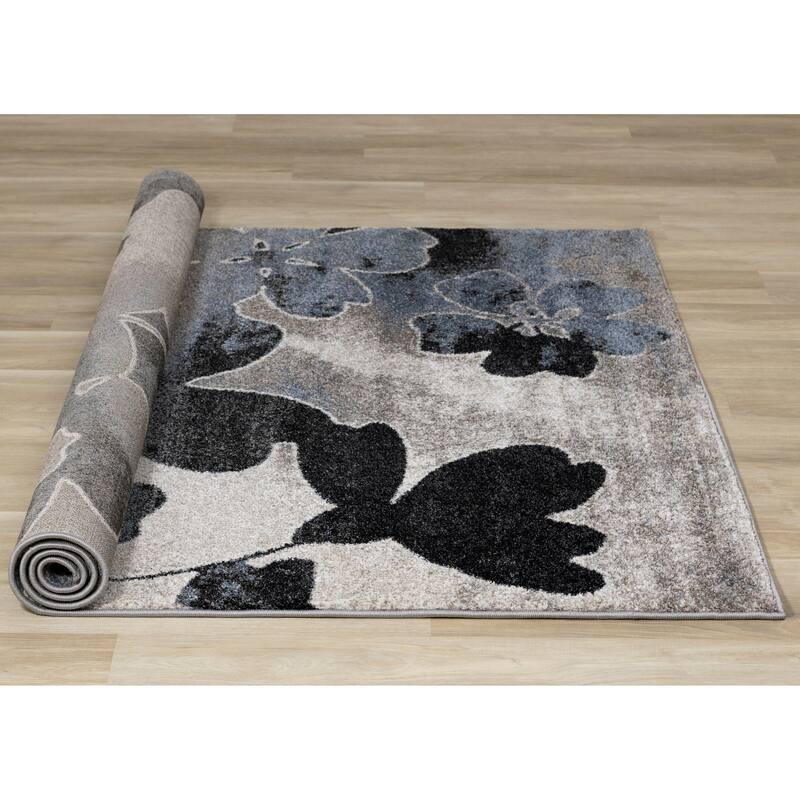 Brookfield Collection - Blue/Cream/Black Floral Rug