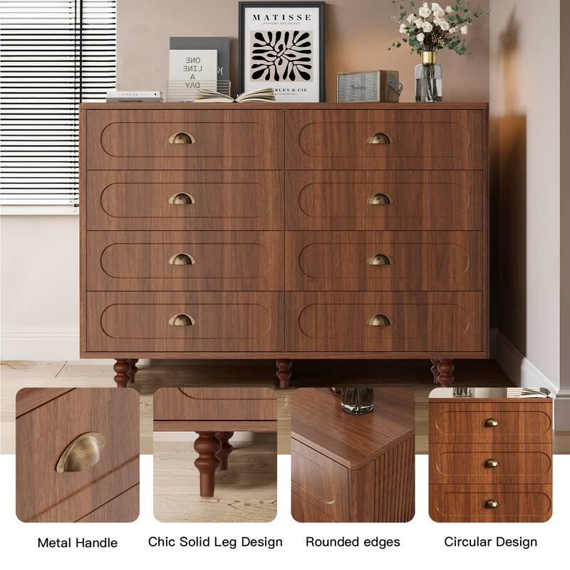 Pocassy 8 Drawer Dresser for Bedroom, Chest of Drawers with Solid Wood Legs
