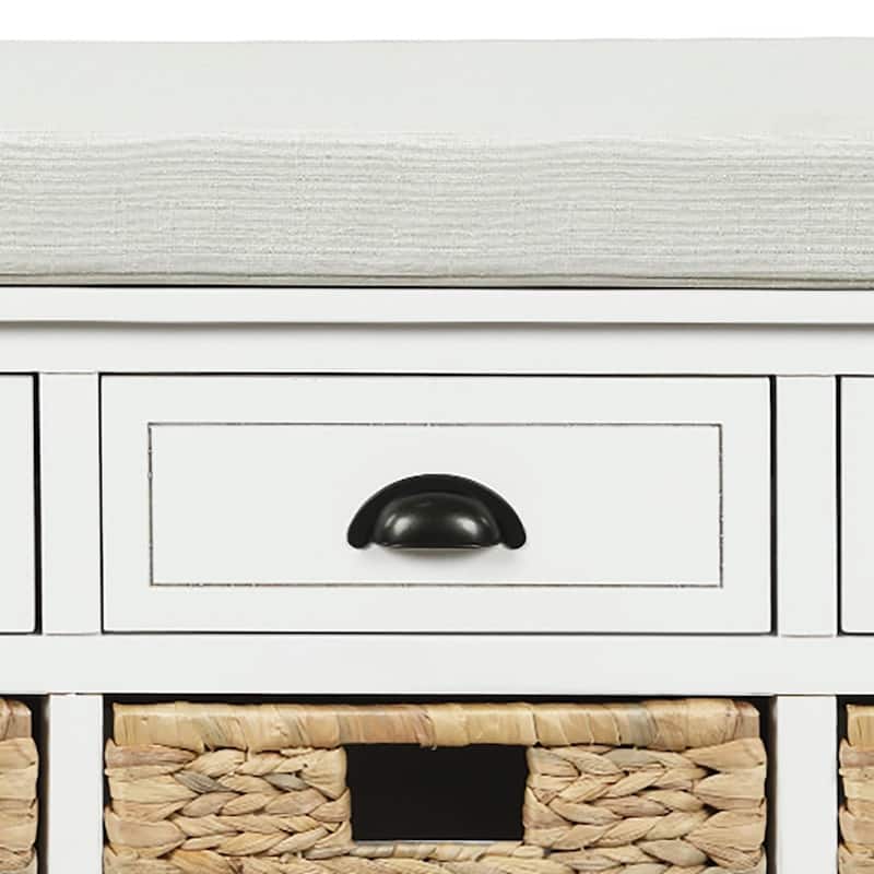 Classic Farmhouse Style Storage Bench with a Removable Linen Blend Seat Cushion