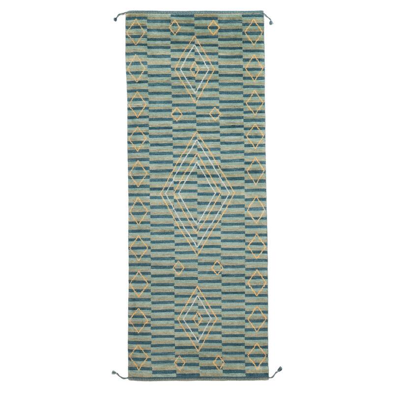 ECARPETGALLERY Hand-knotted Pak Finest Marrakesh Teal Wool Rug - 4'2 x 12'4