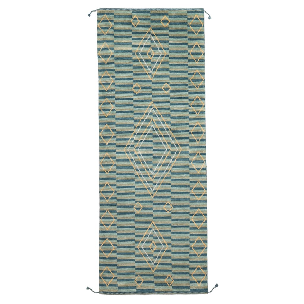 ECARPETGALLERY Hand-knotted Pak Finest Marrakesh Teal Wool Rug - 4'2 x 12'4