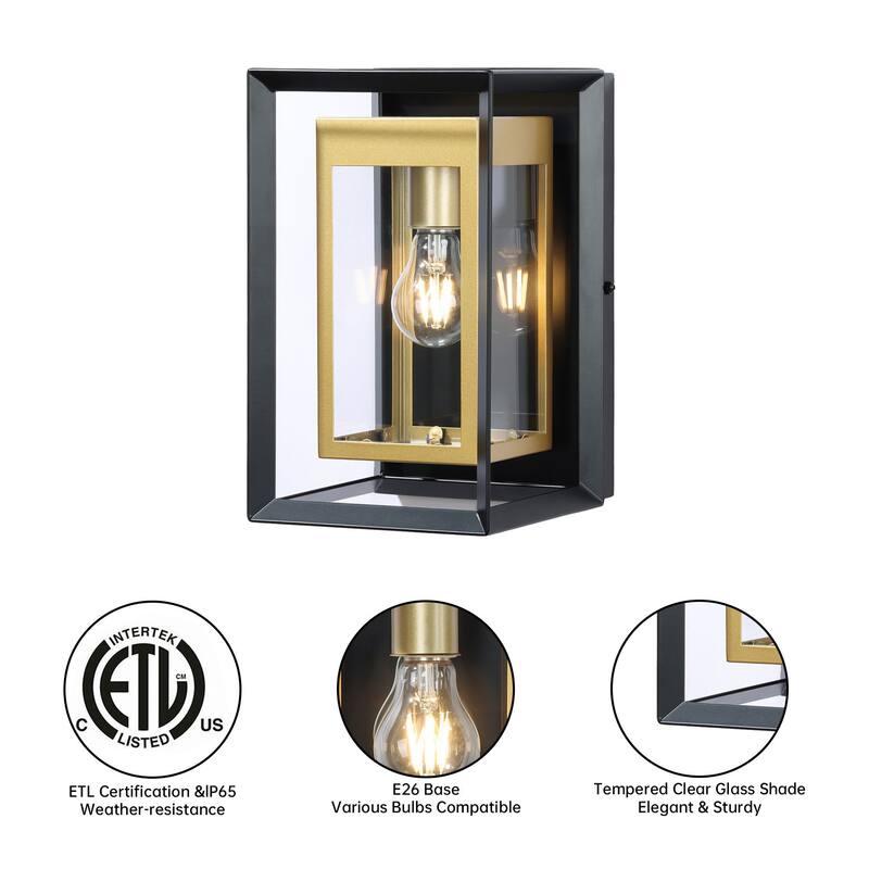 1-Light Black Gold Two-tone Metal Outdoor Wall Sconce