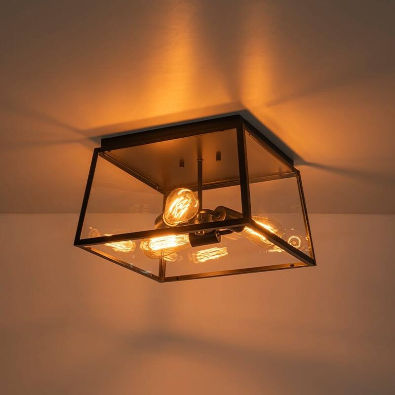 3-Light Modern Farmhouse Square Cage Flush Mount Light 14.6 in