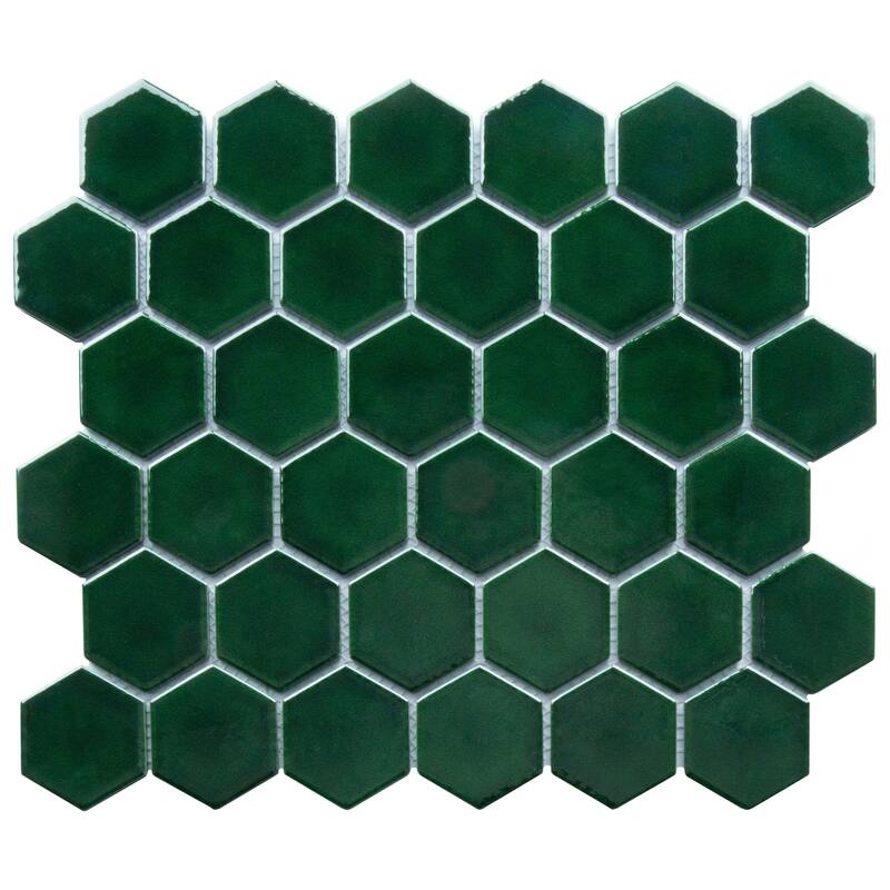 Merola Tile Metro Ion 2" Hex Emerald 11-1/8" x 12-5/8" Porcelain Mosaic Wall Tile