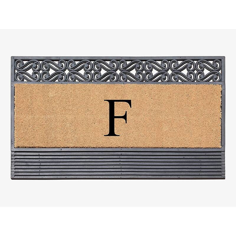 A1HC First Impression Rubber and Coir Rosewood 24" X 36", Heavy Duty Outdoor Monogrammed Doormat - Monogrammed F