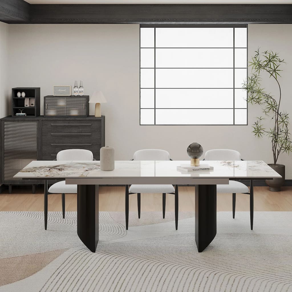 94.48" Extendable Rectangular Sintered Stone Dining Table For 6-10 Person
