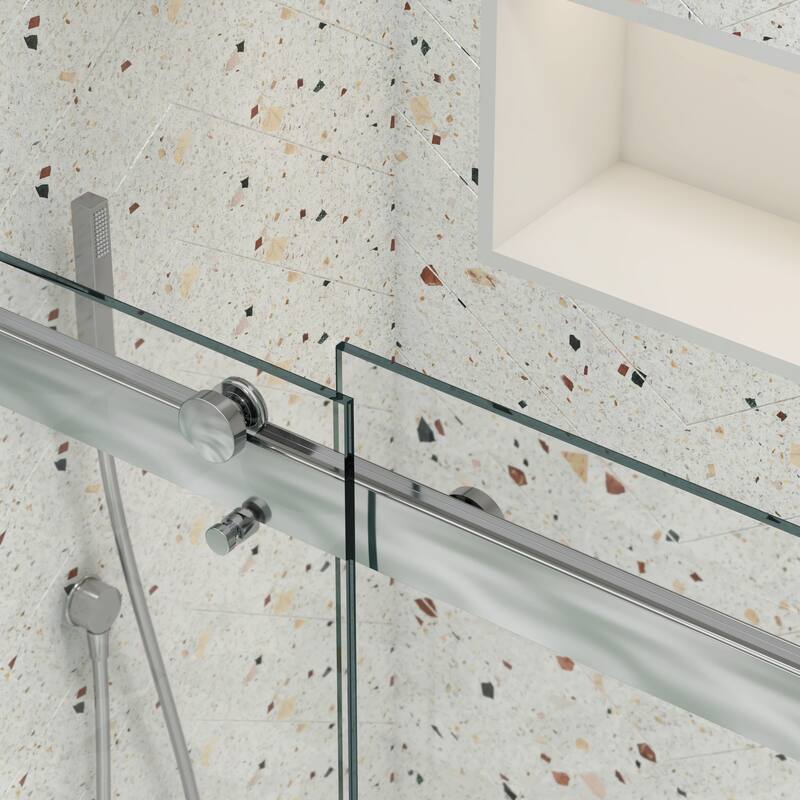 56"-60"W x 74"H Bathroom Door with Single Sliding Aluminum Frame