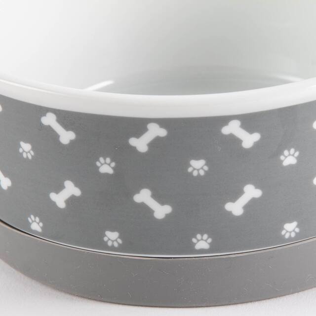 DII Pet Bowl Black Paw Print Gray Small 4.25dx2h (Set of 2)