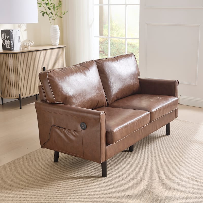 Loveseat Sofa,Mid Century Modern Love Seat, 2 Seater Sofa Couches For Living Room,Small Couch With Usb & Removable Pillow Cover