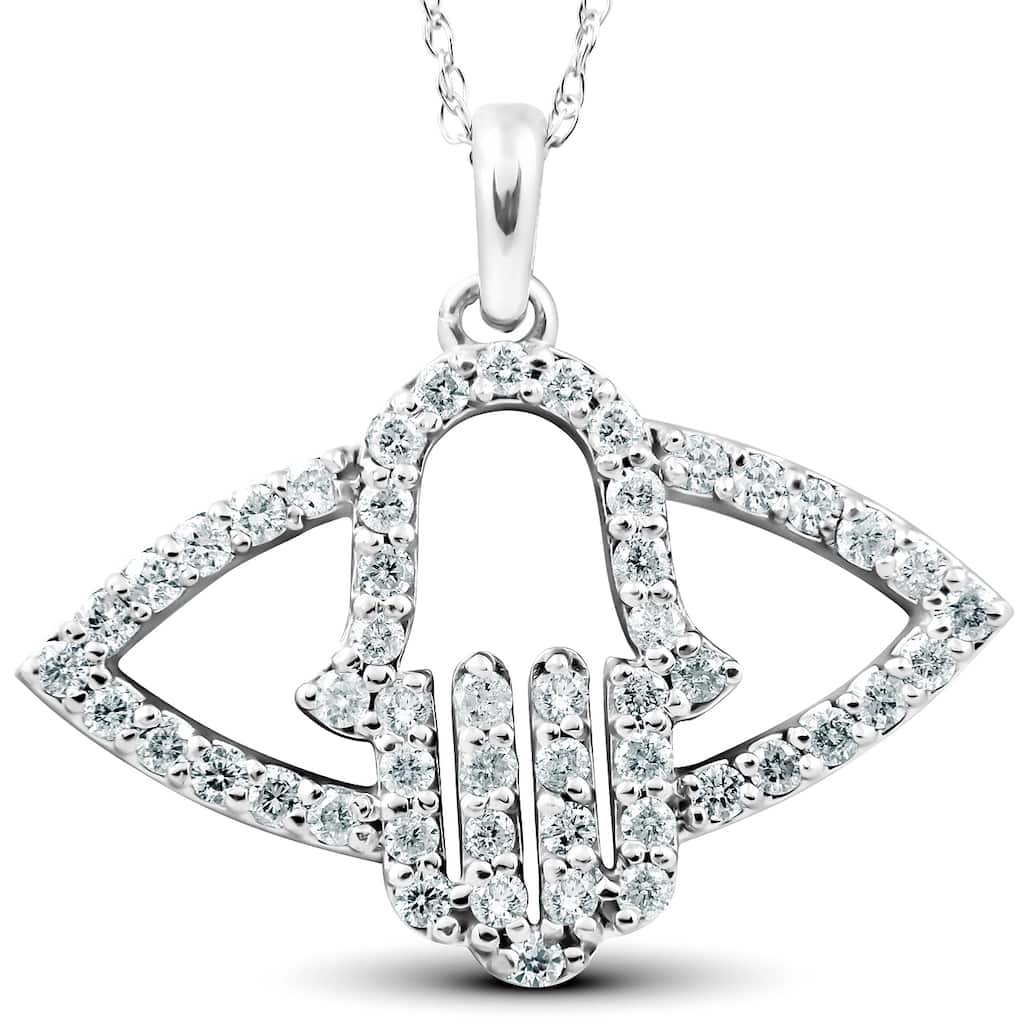 Bliss Diamond 1/2 Ct Diamond Hamsa Evil Eye Hand Pendant White Gold