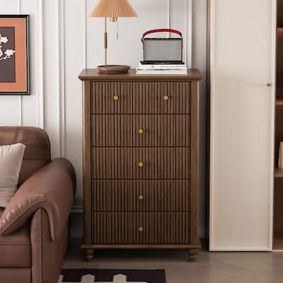 Modern Fluted 5 Drawer Dresser with Metal Handles for Stylish Bedroom Organization and Storage