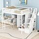 preview thumbnail 1 of 25, Full Size Wood Loft Bed with Bookshelf, Stairs Drawers, Desk and Wardrobe with Top Bunk with Full Length High Guardrails White