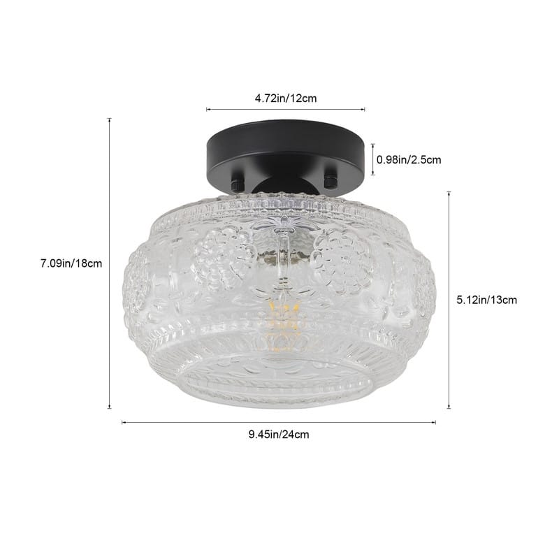 Modern Matte Black Painted Iron Clear Glass One Light Flush Mount Ceiling Light 9.45 Inch Diameter