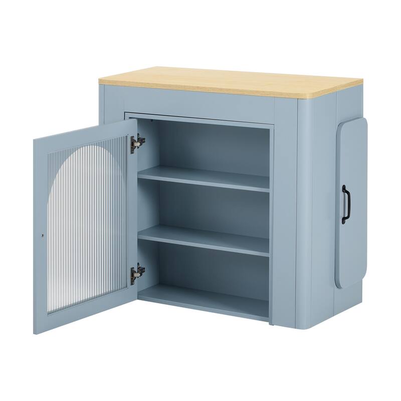 Storage Kitchen Island with Extendable Dining Table on Wheels and 3 Removable Middle Leaves, Power Outlet, Arch Cabinet, Light