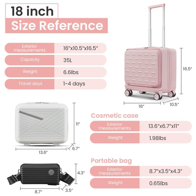 18" Carry On Luggage with Front Open Door &Laptop Interlayer