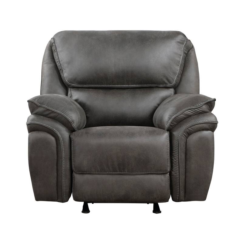 Tony 45 Inch Rocker Manual Recliner Chair, Gray Microfiber, Solid Wood