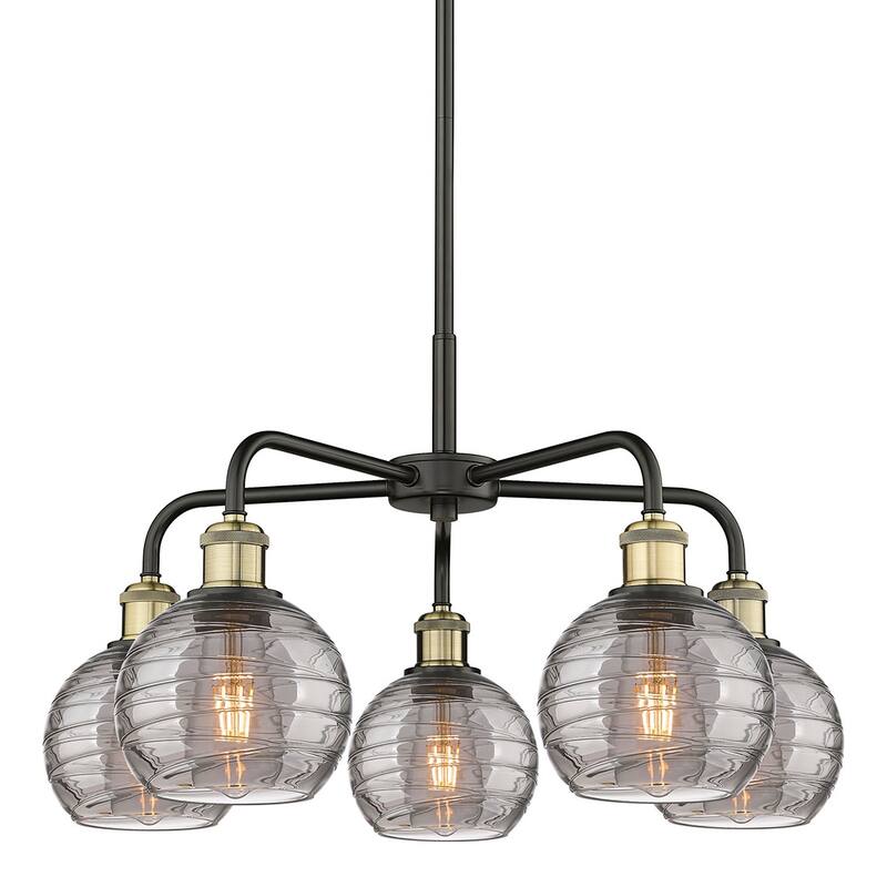 Innovations Lighting 516-5CR 14 24 Athens Deco Swirl Chandelier Athens - Black Antique Brass / Light Smoke Deco Swirl