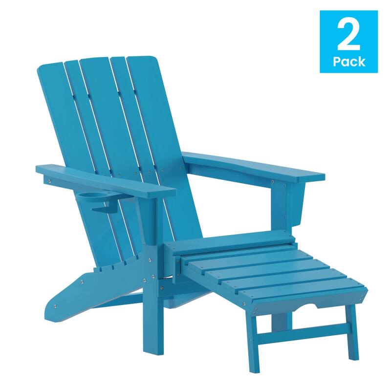 Commercial All-Weather Adirondack Chair with Pullout Ottoman & Cupholder