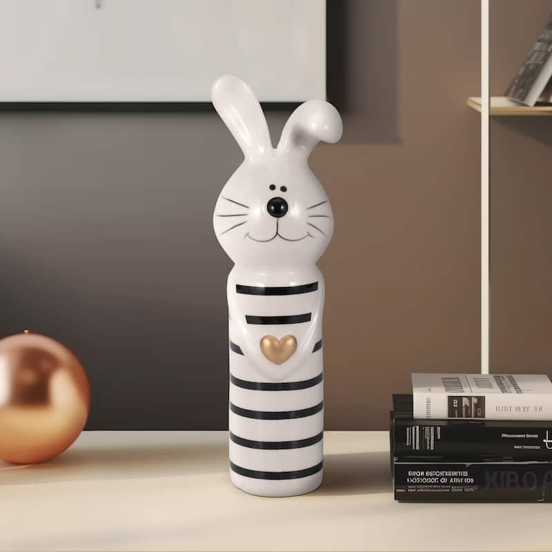 Sagebrook Home Lines Bunny With Gold Heart, White/Black - 2" x 2" x 7"