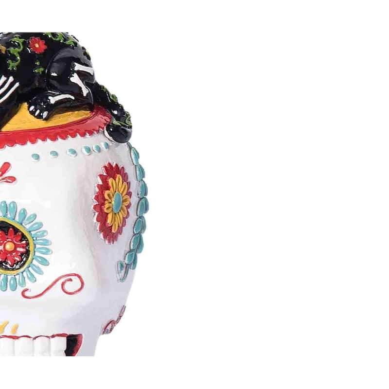 Laying Down Festive Feline Cat Sugar Skull Decorative Tabletop Table Figure Figurine